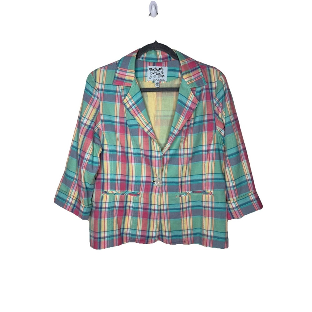 David Brooks Women's Multicolor Plaid Blazer Jacket Lightweight Casual Size 14